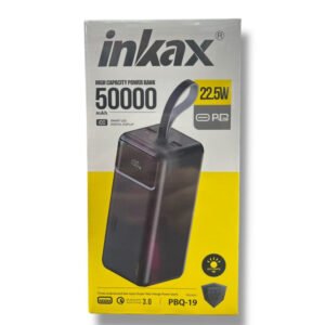 Power Bank Inkax PBQ-19 50 000 mAh Noir - Hermy Electro Tunisie Power Bank Inkax PBQ-19 - Capacité de Batterie : 50 000 mAh - Type de Batterie : Lithium Polymère - Ports de sortie : 2 × USB-A,1 × USB-C,1 × Micro-USB– Puissance de sortie : 22.5W (PD + QC 3.0) - Compatible avec smartphones, tablettes, écouteurs et autres appareils USB- Couleur : Noir -
