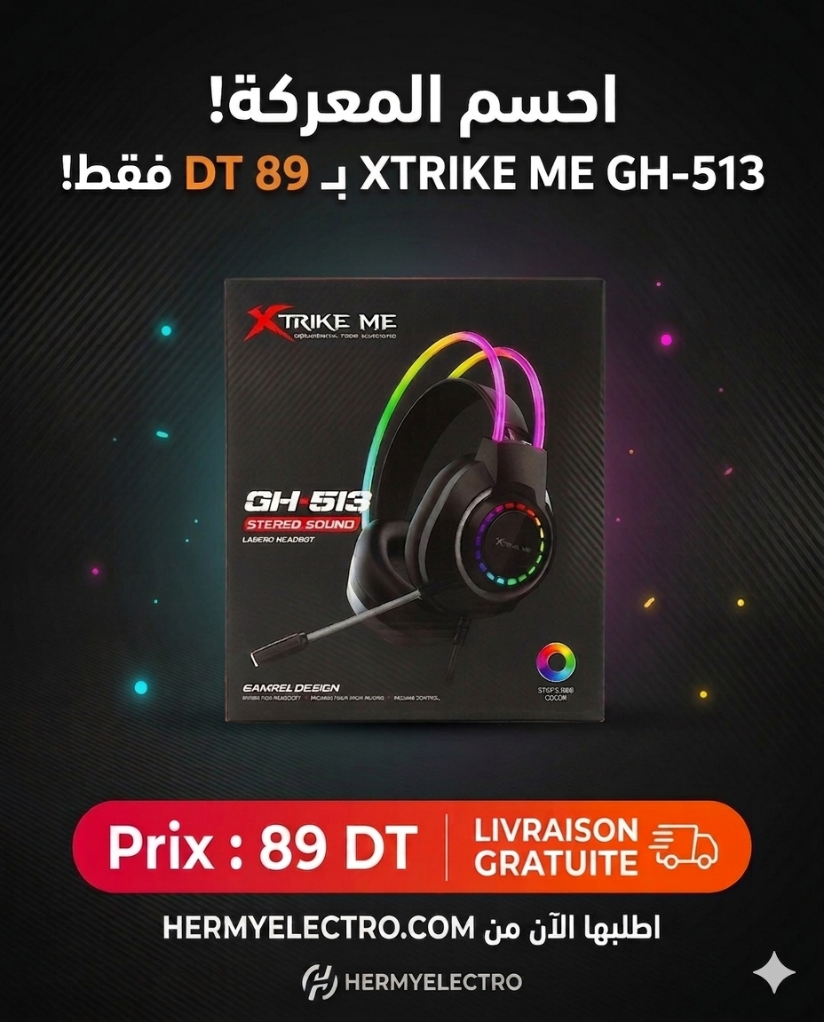 Casque Gaming XTRIKE ME GH-513 - Son Stéréo & Rétroéclairage RGB Tunisie - 89 DT - Hermy Electro