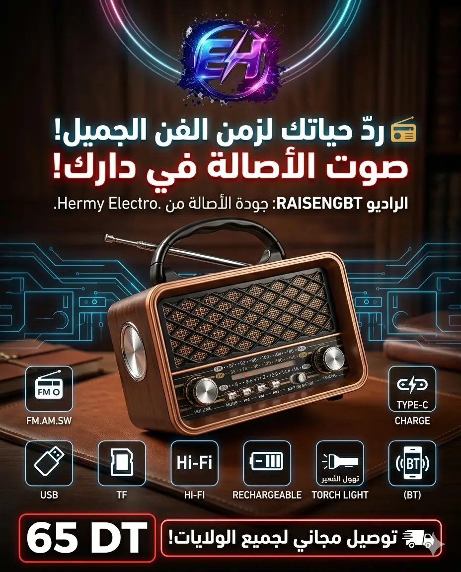 Radio Vintage Bluetooth Raiseng R-159BT Rechargeable FM/AM/SW Tunisie - 65 DT - Hermy Electro