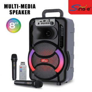 Enceinte Bluetooth Sing-e 8" Multi-Media - Son Ultra Bass avec Microphones Sans Fil Dual Tunisie - 129 DT - Hermy Electro